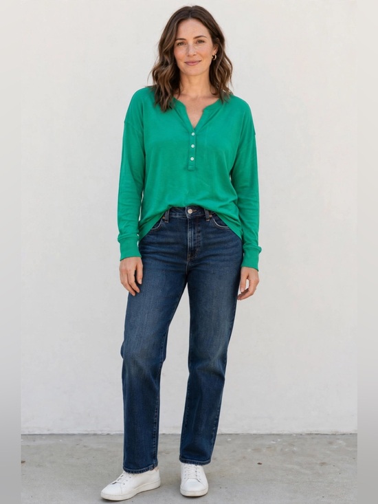 Lou & Grey Tops - Lou & Grey Kelly Green Henley Long Sleeve Top